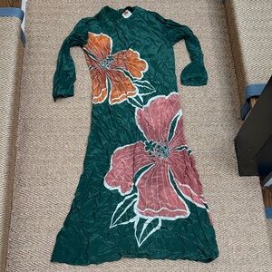 FARM Rio Green Maxi Dress with Pink & Orange Floral Print